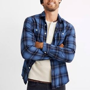 Madewell Men's Blue Cotton Flannel Long-Sleeve Workshirt in Amory Plaid Large